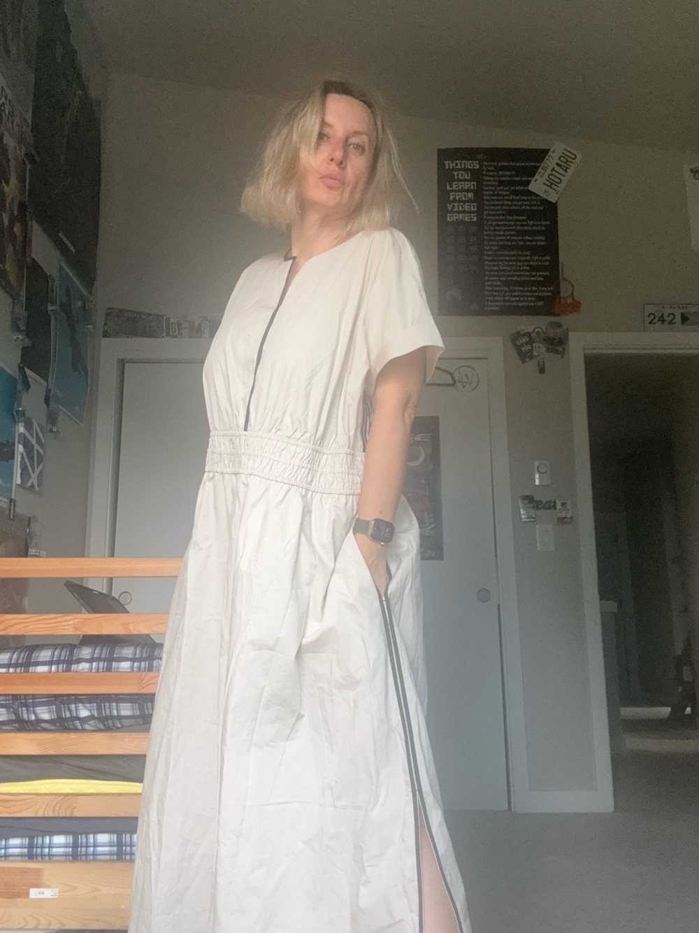 NWT Simply Vera Vera Wang Cotton Maxi Dress Beige Black Trim 1X